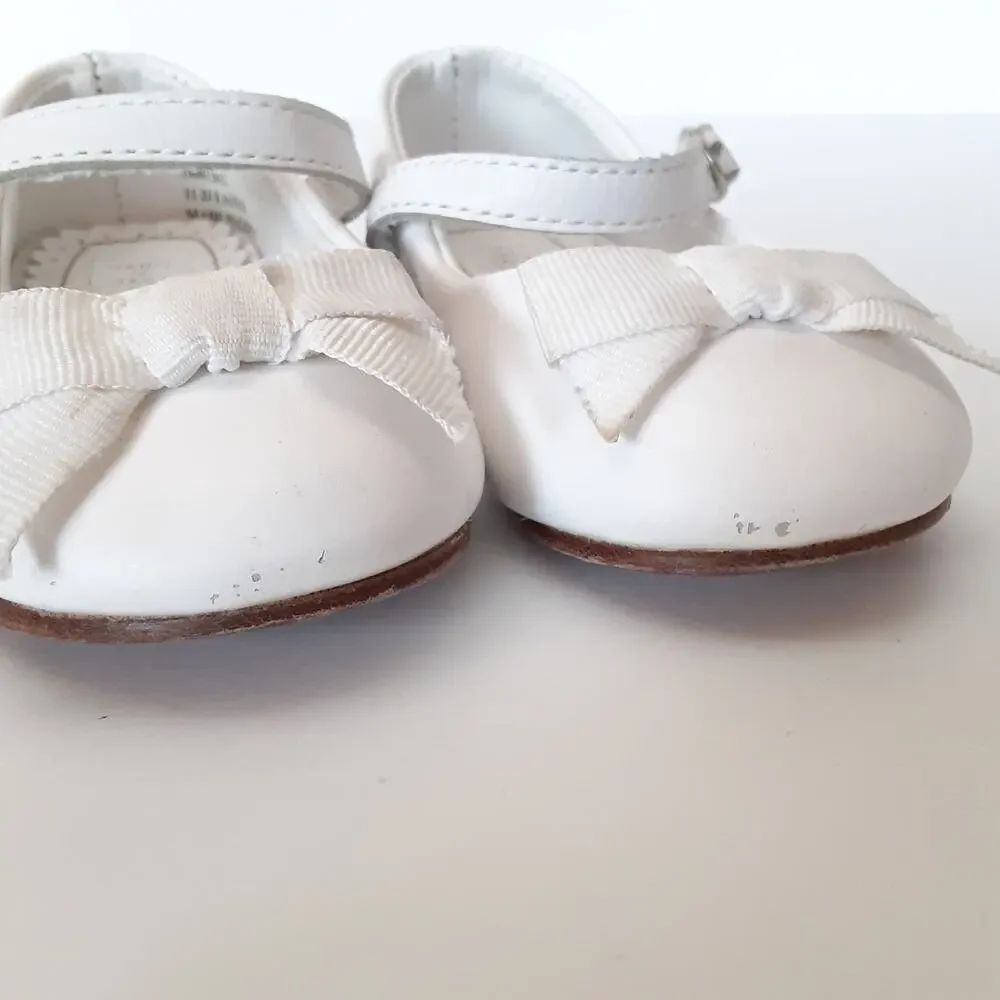Janie & Jack Girls 11 JJ Easter White Mary Janes Top Strap Kids Leather Flats